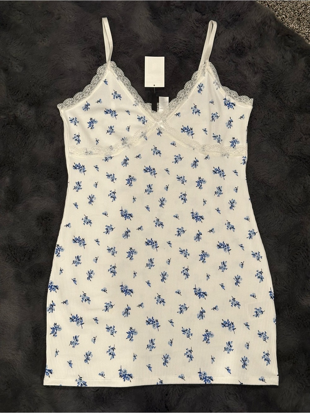 White Floral Lace-Trim Chemise Dress - NWT